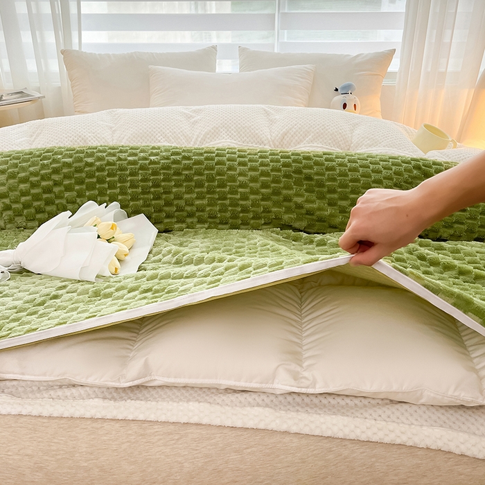 91家纺网 家纺一手货源 找家纺 熙宴家纺 2025新款可拆卸冬被被套+被芯二合一可拆洗豆豆绒棉花被子被芯 草绿