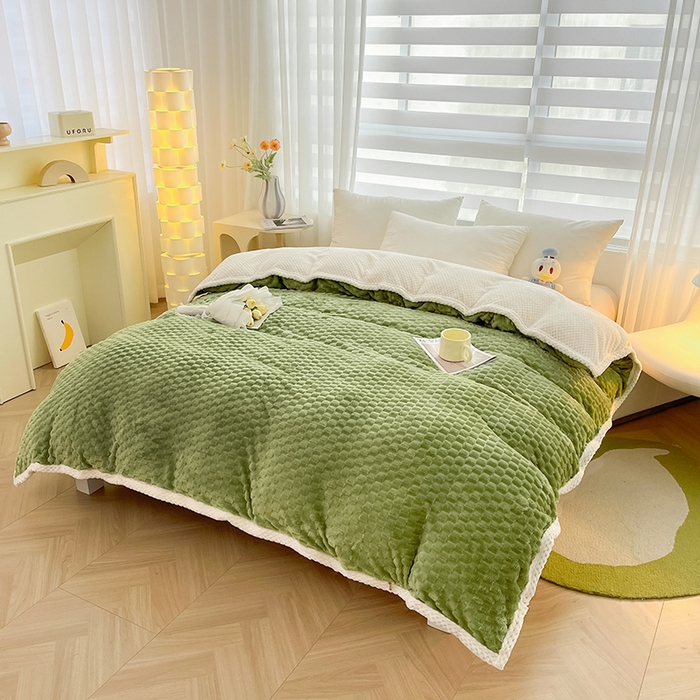 91家纺网 家纺一手货源 找家纺 熙宴家纺 2025新款可拆卸冬被被套+被芯二合一可拆洗豆豆绒棉花被子被芯 草绿