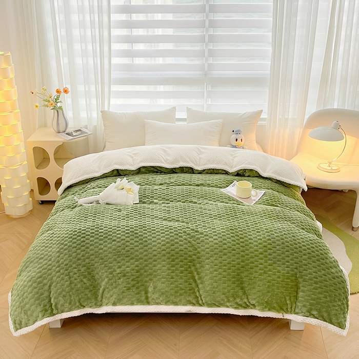 91家纺网 家纺一手货源 找家纺 熙宴家纺 2025新款可拆卸冬被被套+被芯二合一可拆洗豆豆绒棉花被子被芯 草绿
