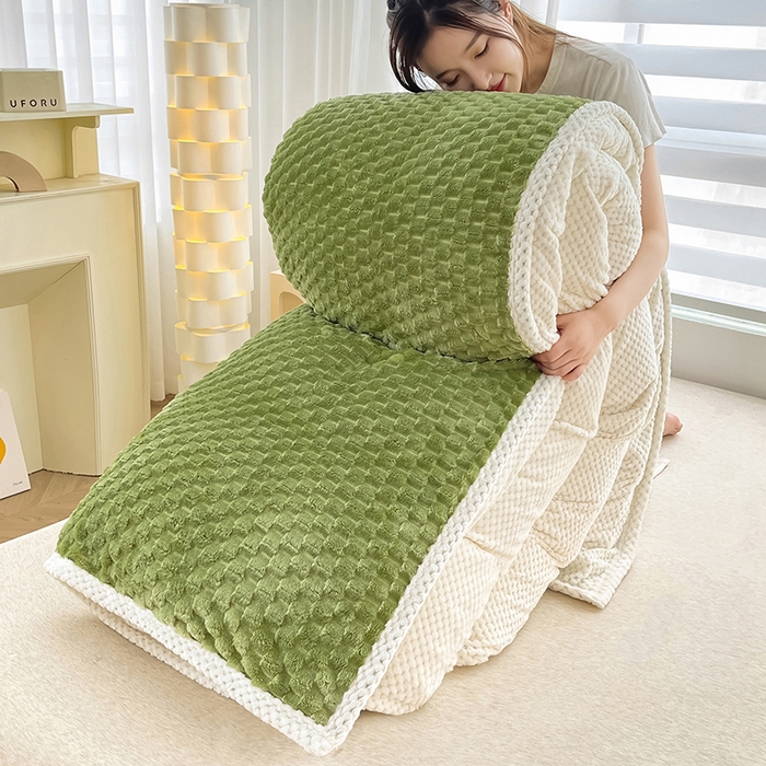 91家纺网 家纺一手货源 找家纺 熙宴家纺 2025新款可拆卸冬被被套+被芯二合一可拆洗豆豆绒棉花被子被芯 草绿