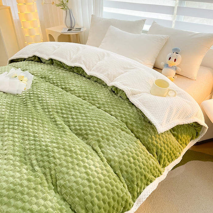 91家纺网 家纺一手货源 找家纺 熙宴家纺 2025新款可拆卸冬被被套+被芯二合一可拆洗豆豆绒棉花被子被芯 草绿