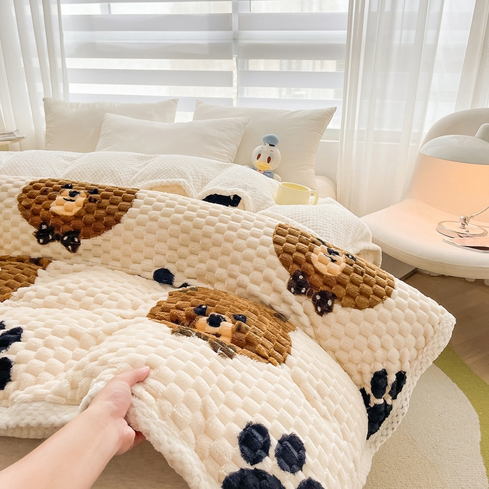 91家纺网 家纺一手货源 找家纺 熙宴家纺 2025新款可拆卸冬被被套+被芯二合一可拆洗豆豆绒棉花被子被芯 大脚熊