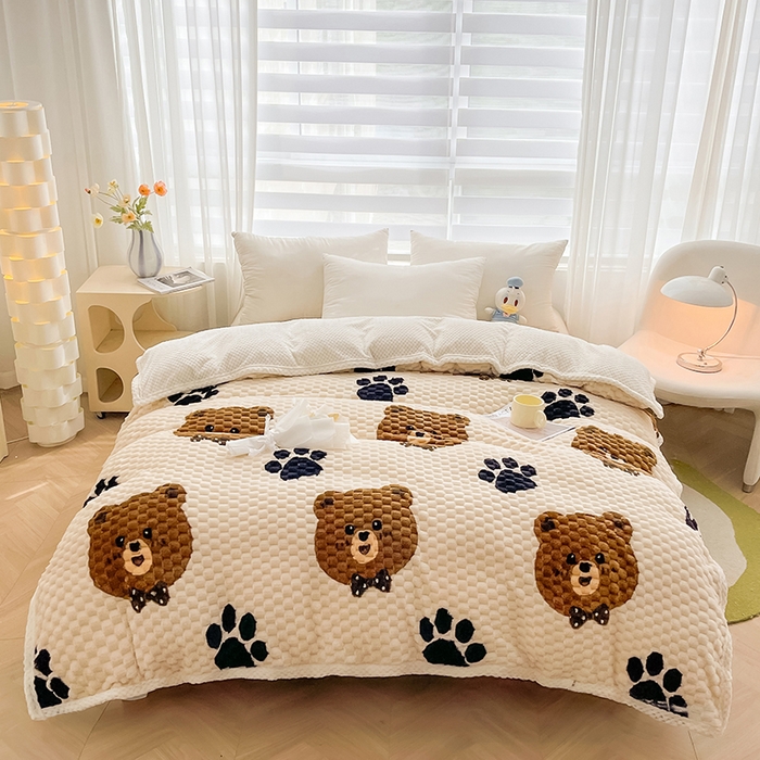 91家纺网 家纺一手货源 找家纺 熙宴家纺 2025新款可拆卸冬被被套+被芯二合一可拆洗豆豆绒棉花被子被芯 大脚熊