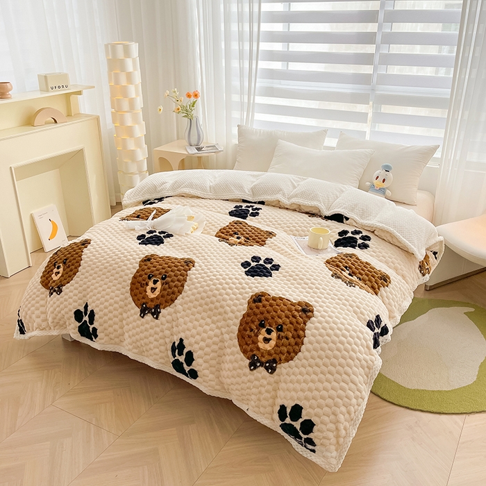 91家纺网 家纺一手货源 找家纺 熙宴家纺 2025新款可拆卸冬被被套+被芯二合一可拆洗豆豆绒棉花被子被芯 大脚熊