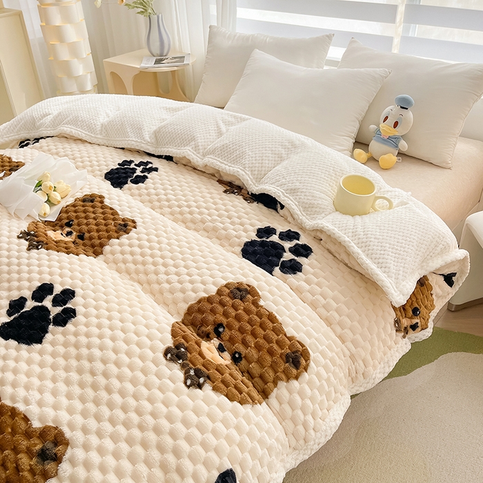 91家纺网 家纺一手货源 找家纺 熙宴家纺 2025新款可拆卸冬被被套+被芯二合一可拆洗豆豆绒棉花被子被芯 大脚熊