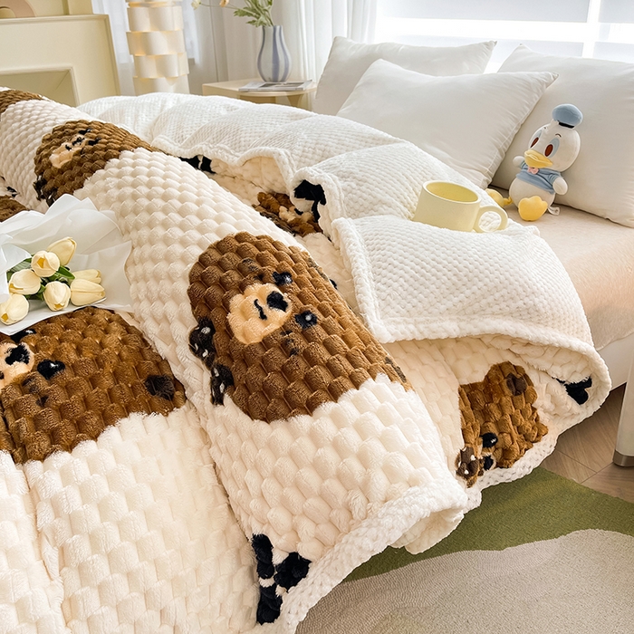 91家纺网 家纺一手货源 找家纺 熙宴家纺 2025新款可拆卸冬被被套+被芯二合一可拆洗豆豆绒棉花被子被芯 大脚熊