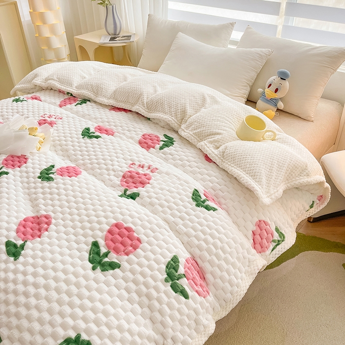 91家纺网 家纺一手货源 找家纺 熙宴家纺 2025新款可拆卸冬被被套+被芯二合一可拆洗豆豆绒棉花被子被芯 粉朵朵花