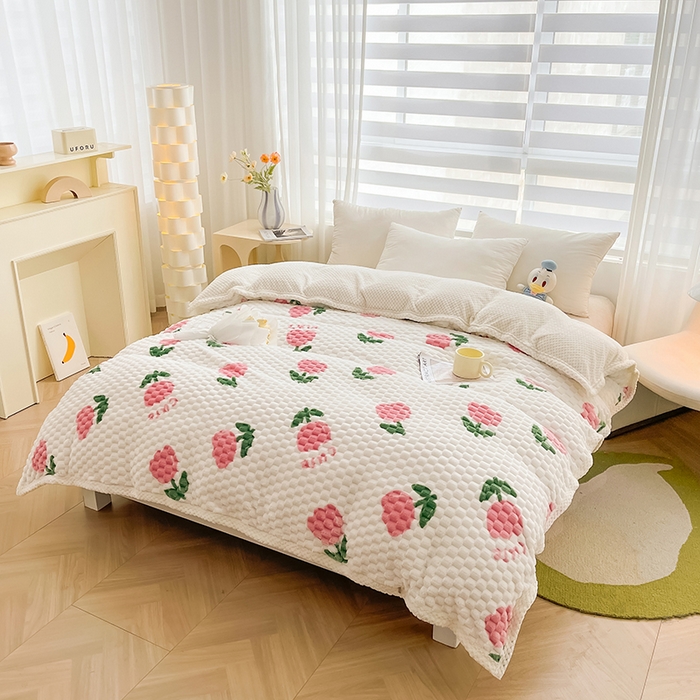 91家纺网 家纺一手货源 找家纺 熙宴家纺 2025新款可拆卸冬被被套+被芯二合一可拆洗豆豆绒棉花被子被芯 粉朵朵花