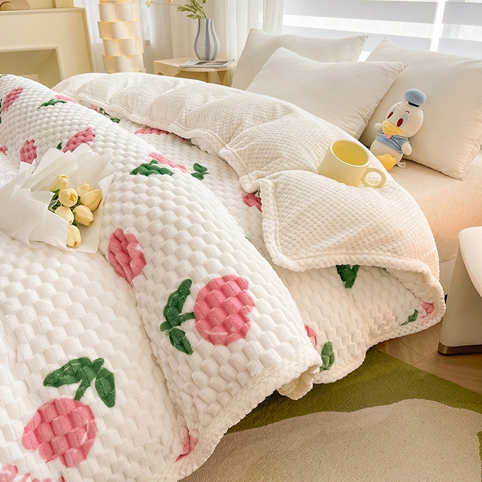 91家纺网 家纺一手货源 找家纺 熙宴家纺 2025新款可拆卸冬被被套+被芯二合一可拆洗豆豆绒棉花被子被芯 粉朵朵花