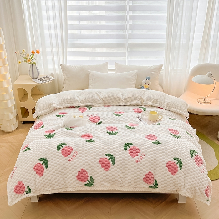 91家纺网 家纺一手货源 找家纺 熙宴家纺 2025新款可拆卸冬被被套+被芯二合一可拆洗豆豆绒棉花被子被芯 粉朵朵花