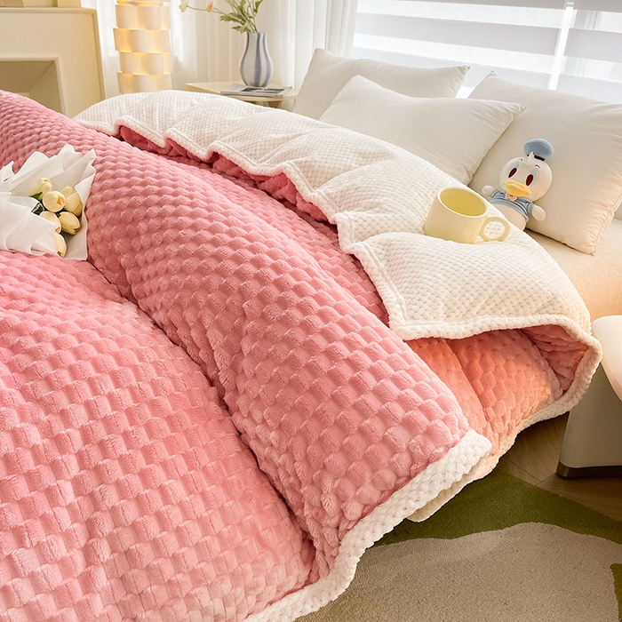 91家纺网 家纺一手货源 找家纺 熙宴家纺 2025新款可拆卸冬被被套+被芯二合一可拆洗豆豆绒棉花被子被芯 粉色