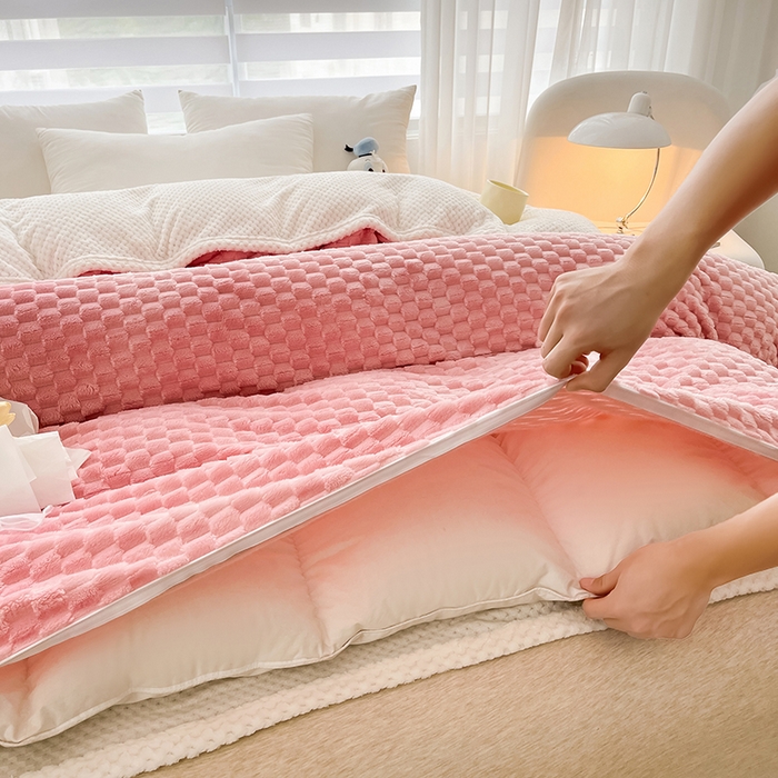 91家纺网 家纺一手货源 找家纺 熙宴家纺 2025新款可拆卸冬被被套+被芯二合一可拆洗豆豆绒棉花被子被芯 粉色