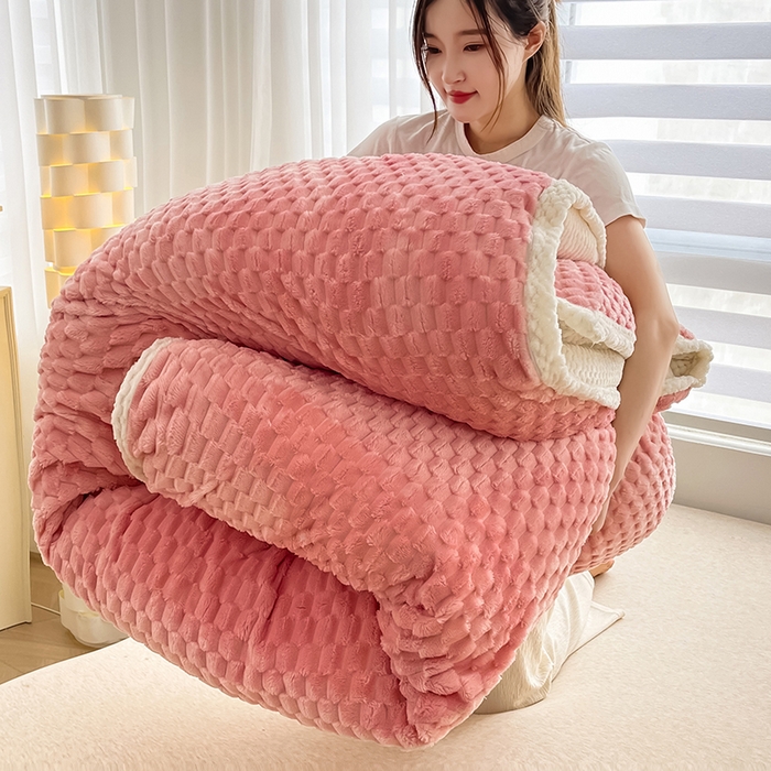 91家纺网 家纺一手货源 找家纺 熙宴家纺 2025新款可拆卸冬被被套+被芯二合一可拆洗豆豆绒棉花被子被芯 粉色