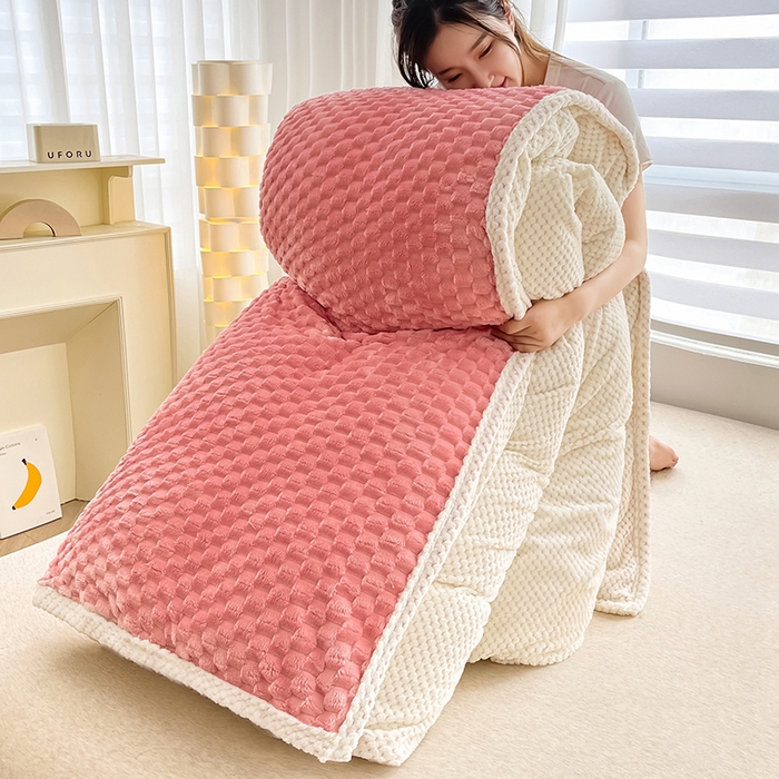 91家纺网 家纺一手货源 找家纺 熙宴家纺 2025新款可拆卸冬被被套+被芯二合一可拆洗豆豆绒棉花被子被芯 粉色