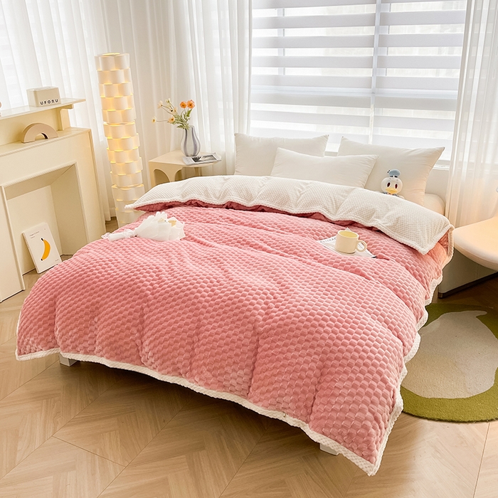 91家纺网 家纺一手货源 找家纺 熙宴家纺 2025新款可拆卸冬被被套+被芯二合一可拆洗豆豆绒棉花被子被芯 粉色