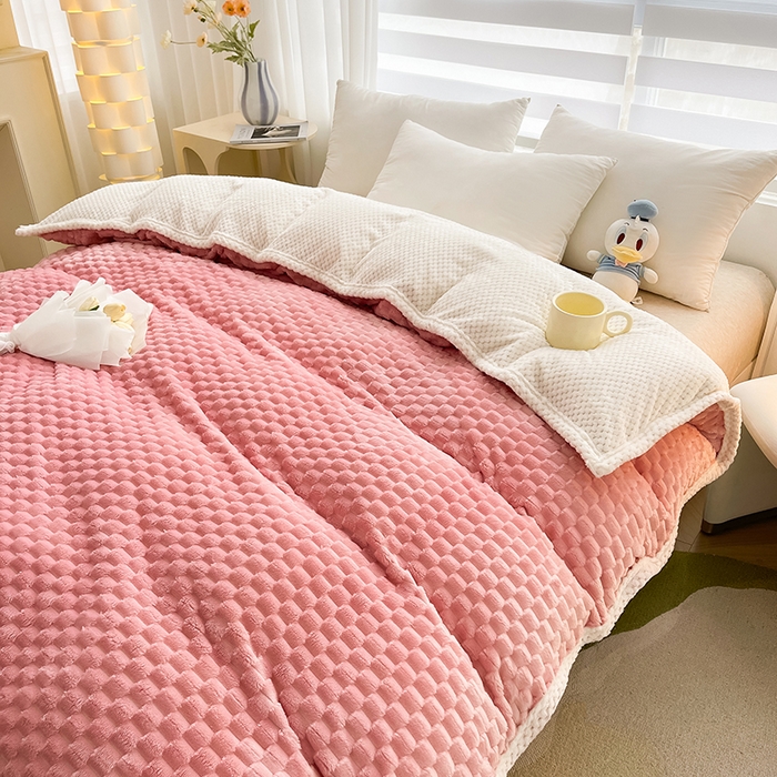 91家纺网 家纺一手货源 找家纺 熙宴家纺 2025新款可拆卸冬被被套+被芯二合一可拆洗豆豆绒棉花被子被芯 粉色