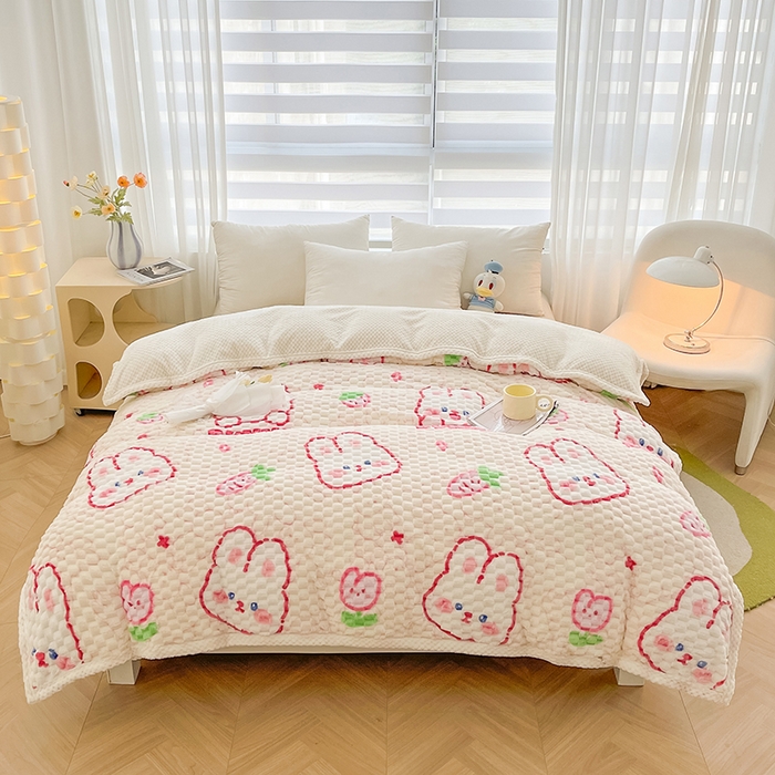 91家纺网 家纺一手货源 找家纺 熙宴家纺 2025新款可拆卸冬被被套+被芯二合一可拆洗豆豆绒棉花被子被芯 欢乐兔