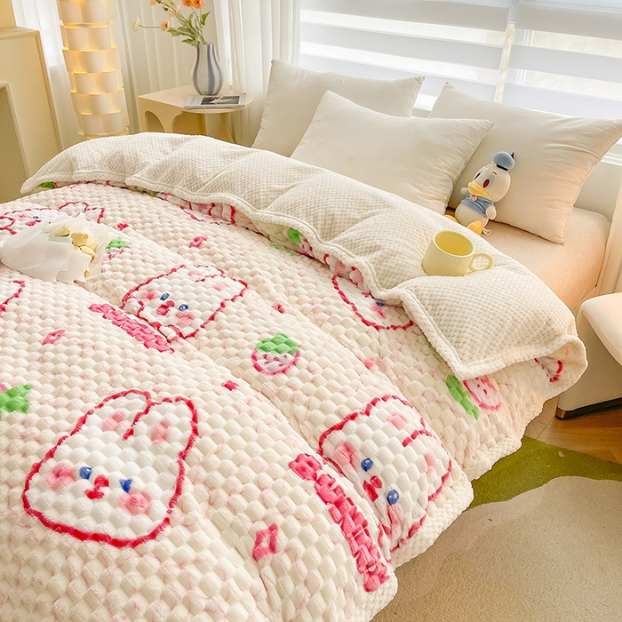 91家纺网 家纺一手货源 找家纺 熙宴家纺 2025新款可拆卸冬被被套+被芯二合一可拆洗豆豆绒棉花被子被芯 欢乐兔