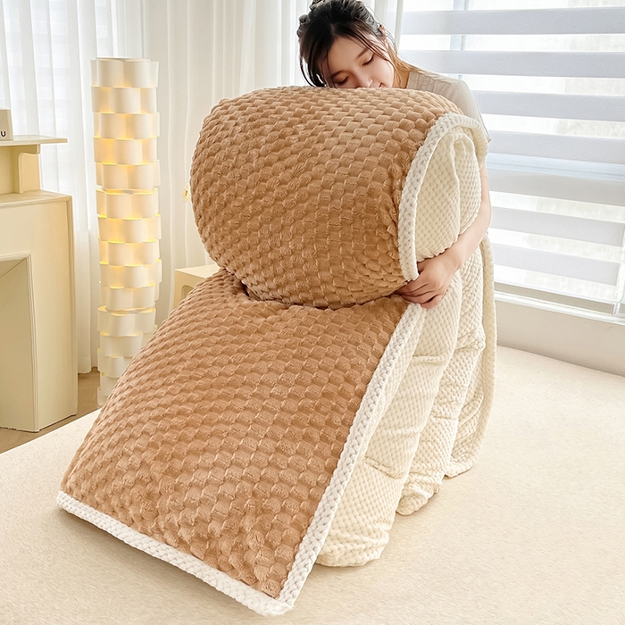 91家纺网 家纺一手货源 找家纺 熙宴家纺 2025新款可拆卸冬被被套+被芯二合一可拆洗豆豆绒棉花被子被芯 卡其