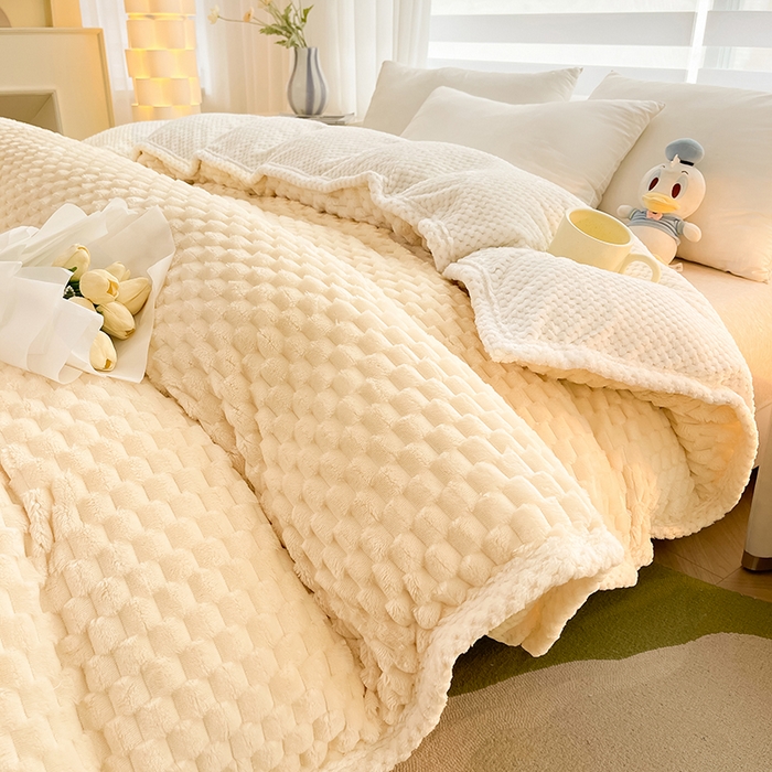 91家纺网 家纺一手货源 找家纺 熙宴家纺 2025新款可拆卸冬被被套+被芯二合一可拆洗豆豆绒棉花被子被芯 奶昔白