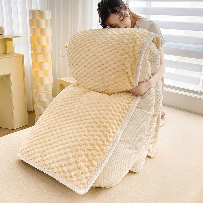 91家纺网 家纺一手货源 找家纺 熙宴家纺 2025新款可拆卸冬被被套+被芯二合一可拆洗豆豆绒棉花被子被芯 奶昔白