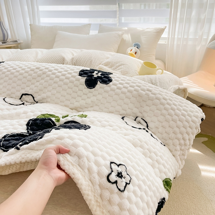 91家纺网 家纺一手货源 找家纺 熙宴家纺 2025新款可拆卸冬被被套+被芯二合一可拆洗豆豆绒棉花被子被芯 幸运花
