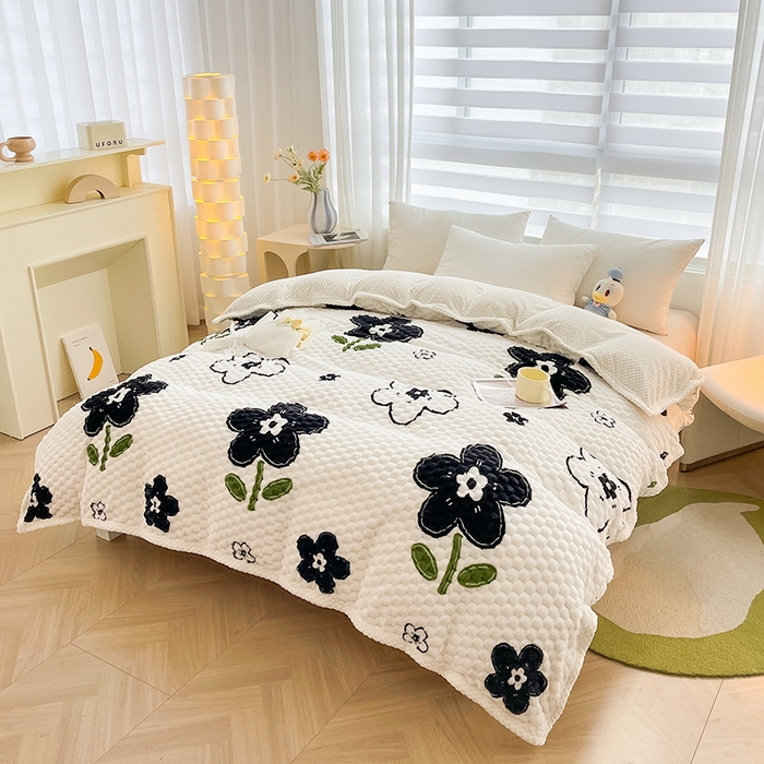 91家纺网 家纺一手货源 找家纺 熙宴家纺 2025新款可拆卸冬被被套+被芯二合一可拆洗豆豆绒棉花被子被芯 幸运花