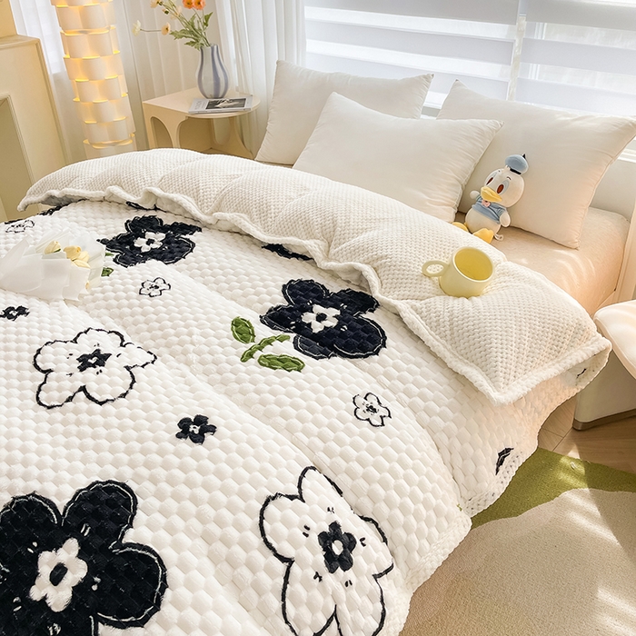 91家纺网 家纺一手货源 找家纺 熙宴家纺 2025新款可拆卸冬被被套+被芯二合一可拆洗豆豆绒棉花被子被芯 幸运花