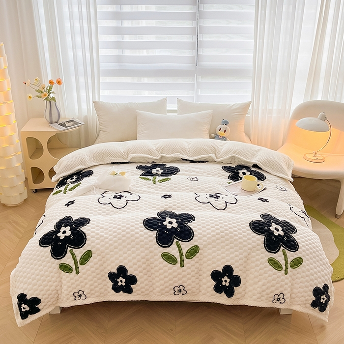 91家纺网 家纺一手货源 找家纺 熙宴家纺 2025新款可拆卸冬被被套+被芯二合一可拆洗豆豆绒棉花被子被芯 幸运花