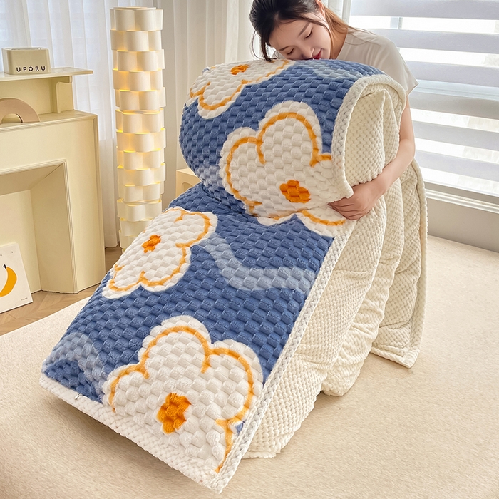 91家纺网 家纺一手货源 找家纺 熙宴家纺 2025新款可拆卸冬被被套+被芯二合一可拆洗豆豆绒棉花被子被芯 紫花瓣