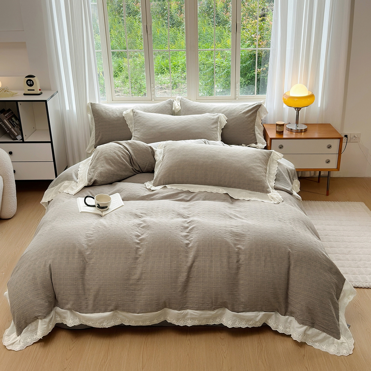 91家纺网 家纺一手货源 找家纺 （总）水洗的故事（原有乐家） 2025新款全棉水洗色织提花大花边四件套