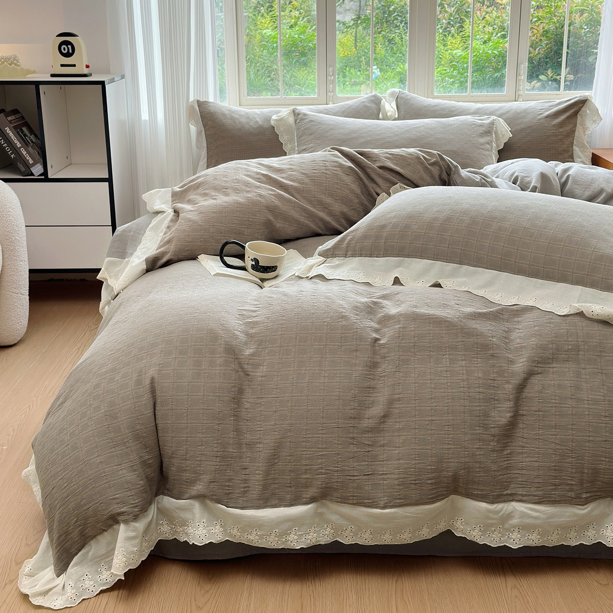 91家纺网 家纺一手货源 找家纺 （总）水洗的故事（原有乐家） 2025新款全棉水洗色织提花大花边四件套