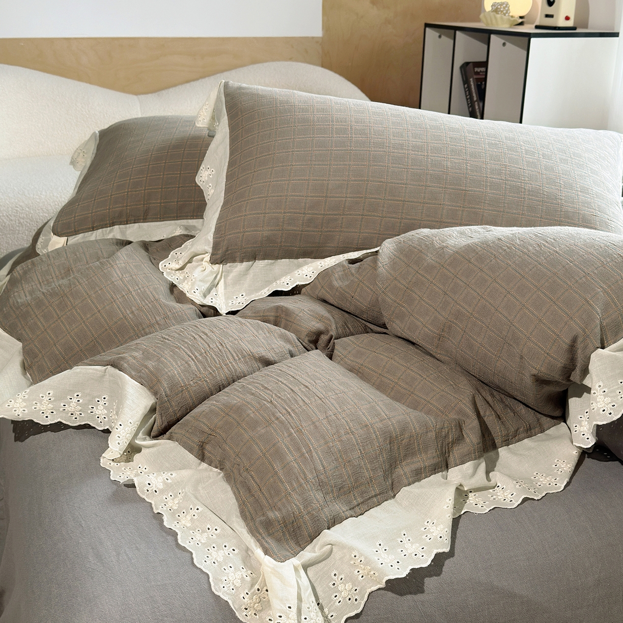 91家纺网 家纺一手货源 找家纺 （总）水洗的故事（原有乐家） 2025新款全棉水洗色织提花大花边四件套