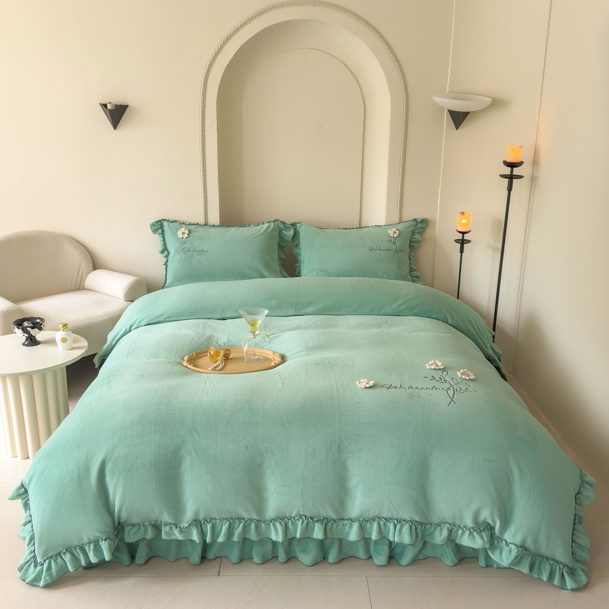 91家纺网 家纺一手货源 找家纺 （总）芯丝路枕业 2025新款公主立体花牛奶绒四件套-慢时光