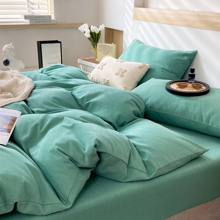 91家纺网 家纺一手货源 找家纺 玉元坊 2025新款混纺非全棉加厚磨毛四件套 绿色