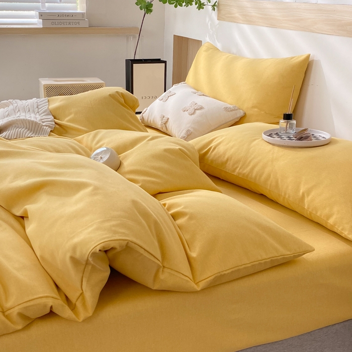 91家纺网 家纺一手货源 找家纺 玉元坊 2025新款混纺非全棉加厚磨毛四件套 黄色