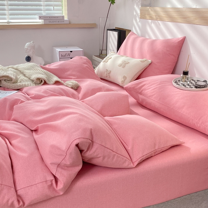 91家纺网 家纺一手货源 找家纺 玉元坊 2025新款混纺非全棉加厚磨毛四件套 粉色