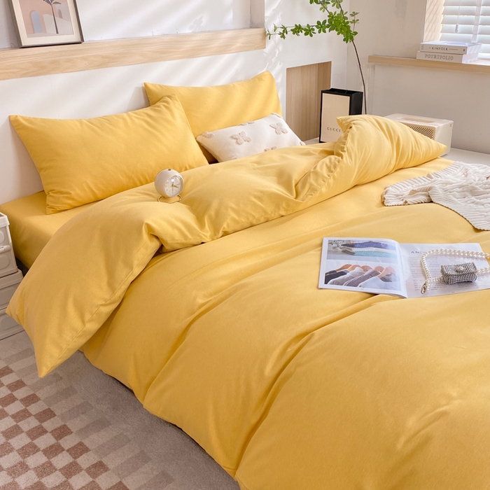 91家纺网 家纺一手货源 找家纺 玉元坊 2025新款混纺非全棉加厚磨毛四件套 黄色