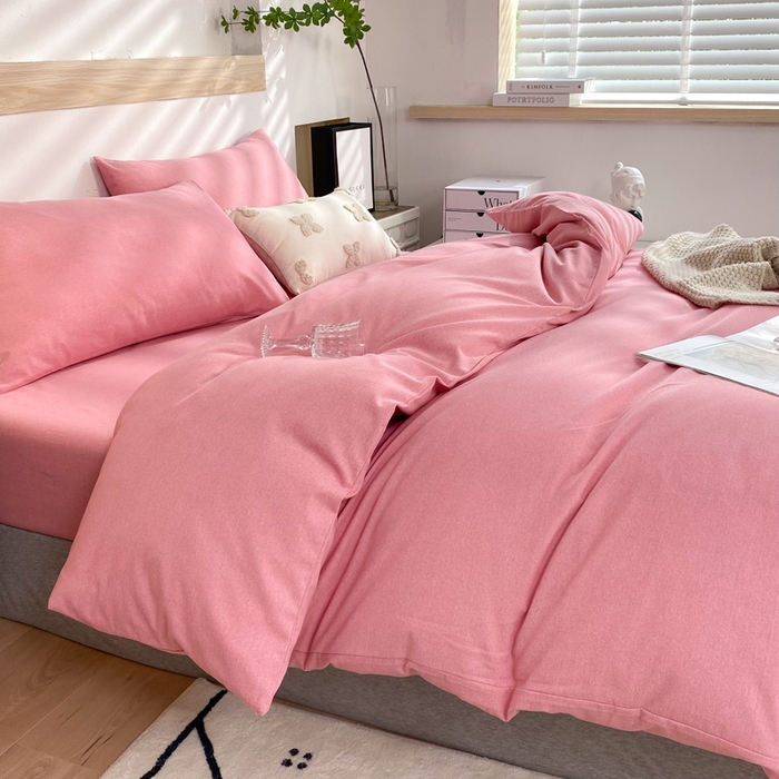 91家纺网 家纺一手货源 找家纺 玉元坊 2025新款混纺非全棉加厚磨毛四件套 粉色