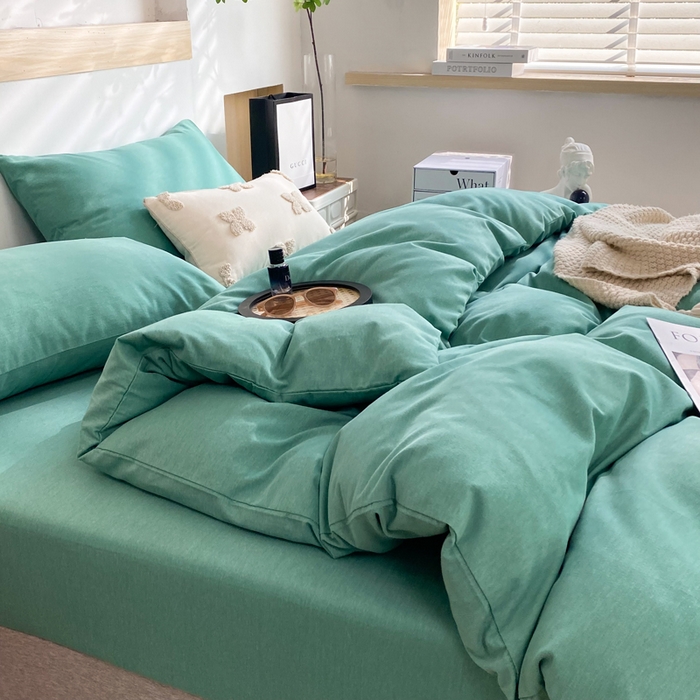 91家纺网 家纺一手货源 找家纺 玉元坊 2025新款混纺非全棉加厚磨毛四件套 绿色