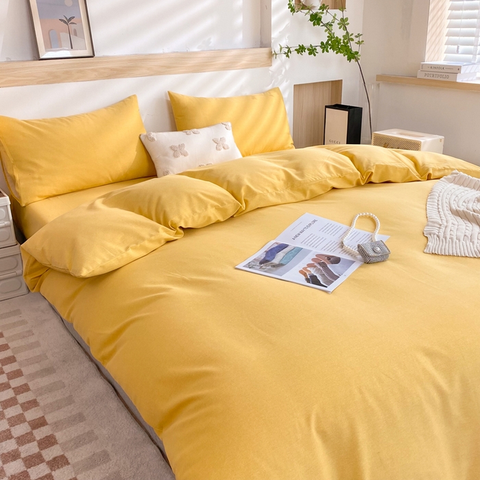 91家纺网 家纺一手货源 找家纺 玉元坊 2025新款混纺非全棉加厚磨毛四件套 黄色