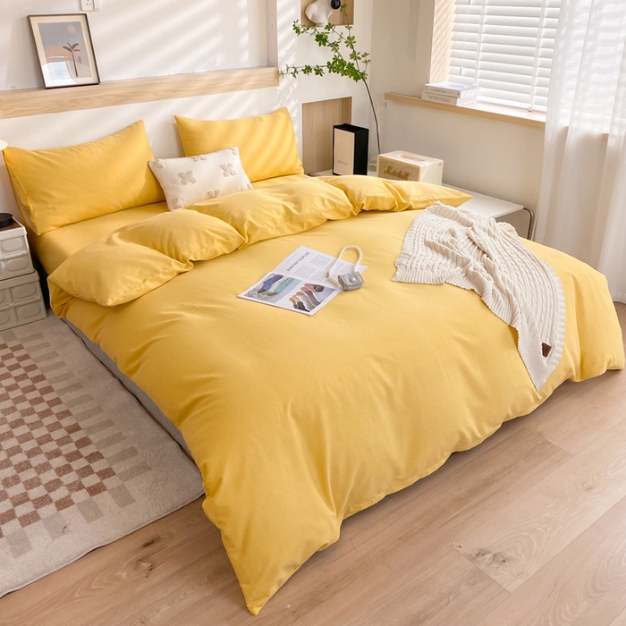 91家纺网 家纺一手货源 找家纺 玉元坊 2025新款混纺非全棉加厚磨毛四件套 黄色