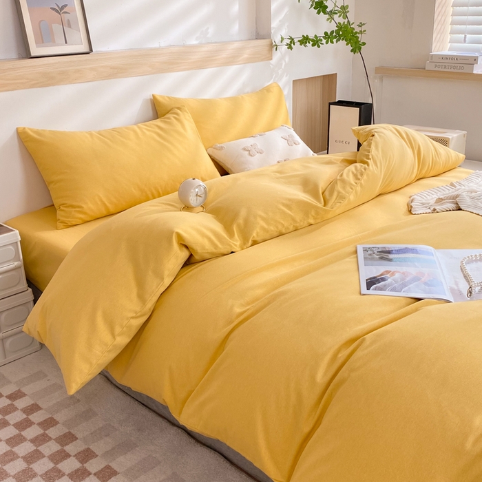 91家纺网 家纺一手货源 找家纺 玉元坊 2025新款混纺非全棉加厚磨毛四件套 黄色