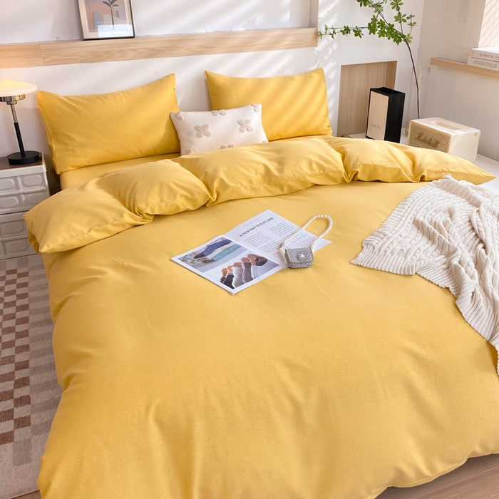 91家纺网 家纺一手货源 找家纺 玉元坊 2025新款混纺非全棉加厚磨毛四件套 黄色