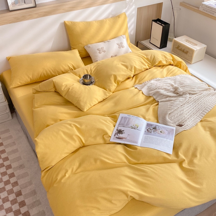 91家纺网 家纺一手货源 找家纺 玉元坊 2025新款混纺非全棉加厚磨毛四件套 黄色