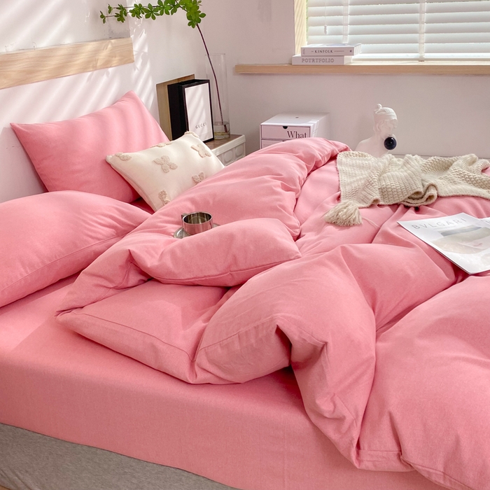 91家纺网 家纺一手货源 找家纺 玉元坊 2025新款混纺非全棉加厚磨毛四件套 粉色