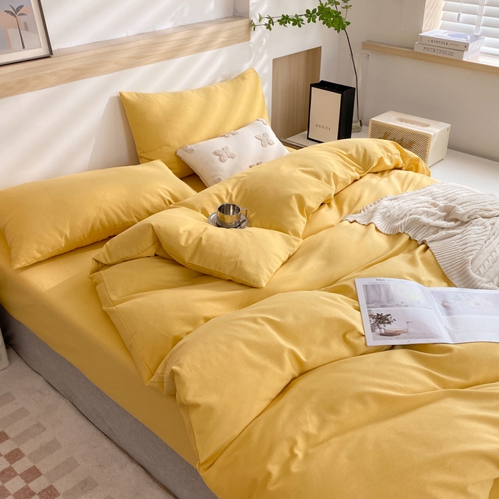 91家纺网 家纺一手货源 找家纺 玉元坊 2025新款混纺非全棉加厚磨毛四件套 黄色