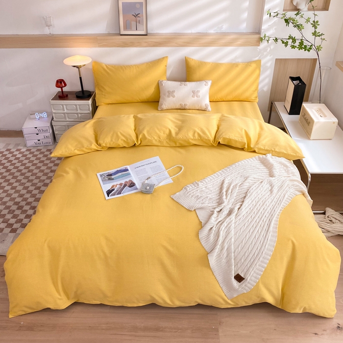 91家纺网 家纺一手货源 找家纺 玉元坊 2025新款混纺非全棉加厚磨毛四件套 黄色