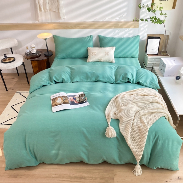 91家纺网 家纺一手货源 找家纺 玉元坊 2025新款混纺非全棉加厚磨毛四件套 绿色