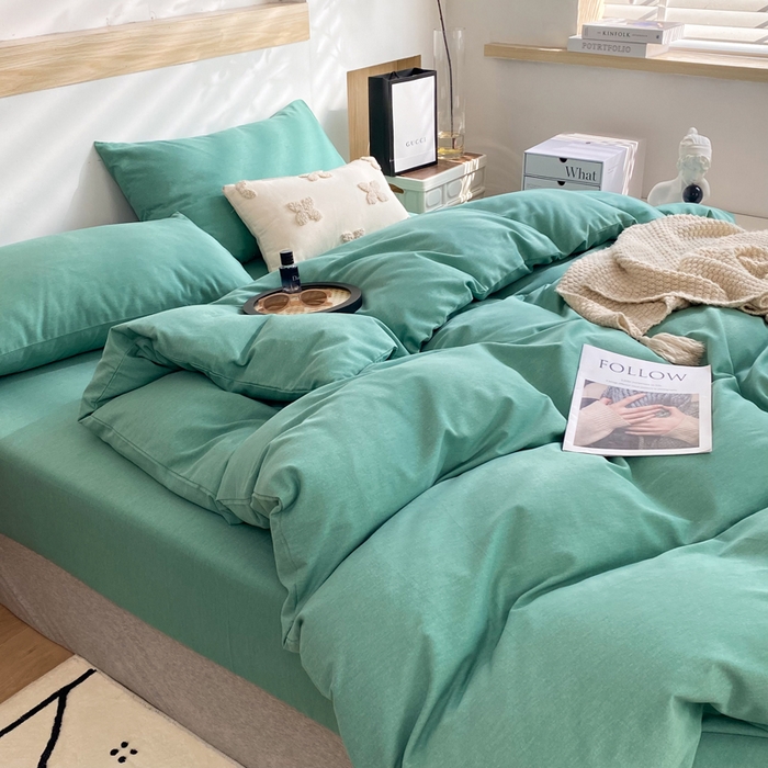 91家纺网 家纺一手货源 找家纺 玉元坊 2025新款混纺非全棉加厚磨毛四件套 绿色